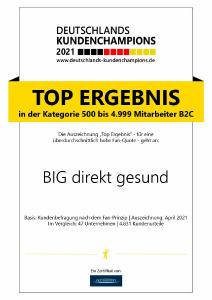 Auszeichnung zu Deutschlands Kundenchampion 2021
