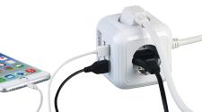 revolt 4-fach-Steckdosen-Würfel mit 2 USB-Ladeports und Halterung
