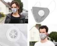 PEARL Mund-Nasen-Stoffmaske, Ventil, Nanofilter (98,9 %), waschbar, Größe M + L
