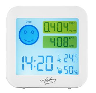 infactory Messgerät für TVOC & CO2, mit Uhrzeit, Temperatur und Luftfeuchtigkeit