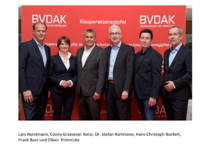 BVDAK-Vorstand: Lars Horstmann, Cornelia Graessner-Neis, Dr. Stefan Hartmann (Vorsitzender), Hans-Christoph Bonfert (Beirats-Vorsitzender), Frank Baer, Oliver Prönnecke