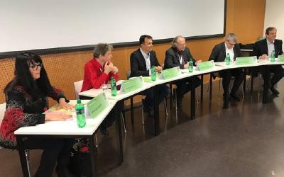 Marianne Streiff, Andreas Kyriacou, Marc Jost, Heiner Bielefeldt, Eric Nussbaumer, Gerhard Pfister (v.l.) © Foto: Herbert Bodenmann/APD Schweiz