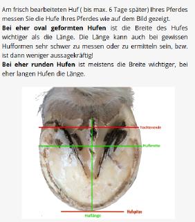 Hufschuhanzieher Hufgrösse ermitteln.