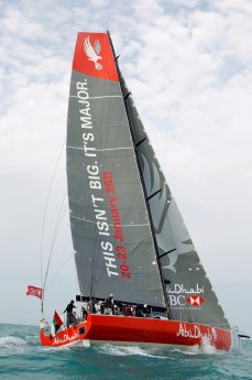 Abu Dhabi's Volvo Ocean Race entry in full sail with the world's best golfers.JPG