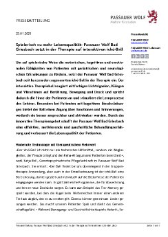 Pressemitteilung Passauer Wolf Bad Griesbach setzt in der Therapie auf interaktiven ichó-Ball.pdf