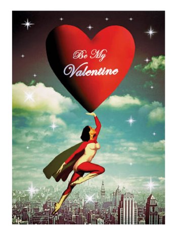 Retro Postkarte 'Be my Valentine' Superheldin Valentinstag bunt 12x17cm.jpg