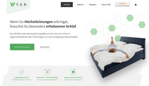 Screenshot der Seite von YAK - yakbett.de