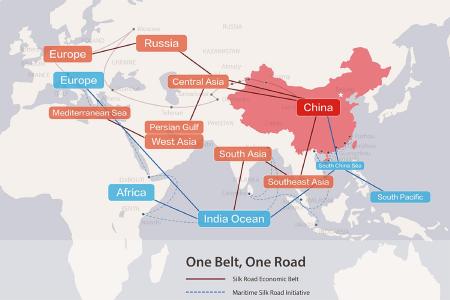 Einst war die Seidenstraße der wichtigste Handelsweg zwischen Asien und Europa. China will die einstige Wirtschaftsroute neu beleben. Die Nürnberger Messe will zum wichtigsten Brückenkopf Europas für das milliardenschwere Megaprojekt werden. Die Grafik zeigt die Vision, wie das Reich der Mitte mit dem Projekt „One Belt — One Road“ Wirtschaftsräume neu erschließen und mit der „neuen Seidenstraße“ miteinander vernetzen will. Foto: obx-news/NürnbergMesse