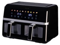 Rosenstein & Söhne Dual-Heißluftfritteuse HF-420, 2 Schubladen mit Sichtfenster, 10 Programme