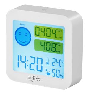 infactory Messgerät für TVOC & CO2, mit Uhrzeit, Temperatur und Luftfeuchtigkeit