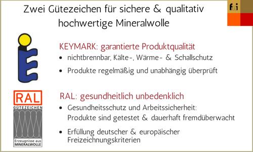 Auf Gütezeichen bei Dämmstoffen achten: RAL und KEYMARK stehen gemeinsam für Sicherheit und Qualität bei Mineralwolle