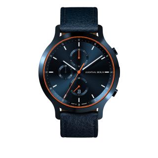 Lilienthal Berlin Chronograph Blue Orange with leather strap