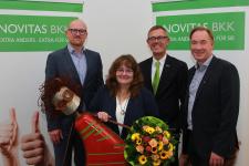 Oberbürgermeister Sören Link, Sabine Thiel, Heilpraktikerin für Psychotherapie, Novitas BKK-Vorstandsvorsitzender Frank Brüggemann und Dr. Andreas Horn, Chefarzt im Alexianer Krankenhaus Krefeld