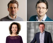 Die Teilnehmenden am BIGtalk: Dr. med. Stefan Schmidt von der Oviva AG (oben links),  Prof. Dr. E. H. Peter Schwarz (oben rechts), Leiter der Diabetesprävention am Universitätsklinikum Carl Gustav Carus Dresden, Stefan Oschinski, Geschäftsbereichsleiter Versorgungsmanagement bei BIG direkt gesund und Moderatorin Steffi Strecker.