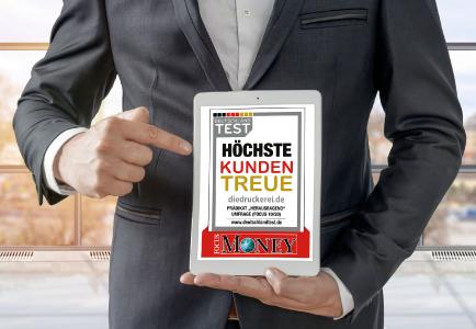 diedruckerei.de wurde in einer Studie von Deutschland Test für "Höchste Kundentreue" mit dem Prädikat "Hervorragend" ausgezeichnet / Copyright: Onlineprinters GmbH