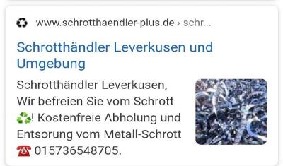 Kostenlose Schrottabholung Leverkusen Schrottabholung, Schrotthändler, Altmetall ,Eisen ,Kupfer ,Messing ,Zink Zinn ,Aluminium ,Stahl ,Elektroschrott