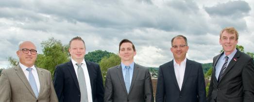 Der stellvertretende Hauptgeschäftsführer Rainer Neth, Alexander Schlick (Glaserhandwerk; Bad Saulgau), Maik Berger (Kraftfahrzeugtechnikerhandwerk; Sonnenbühl), Gerd-Rüdiger Siebert (Zimmererhandwerk; Tübingen) und Präsident Harald Herrmann