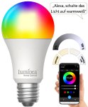 Luminea Home Control Smarte WLAN-LED-Lampe LAV-400.rgbw, E27, Matter-kompatibel, RGB, CCT, 806 Lumen