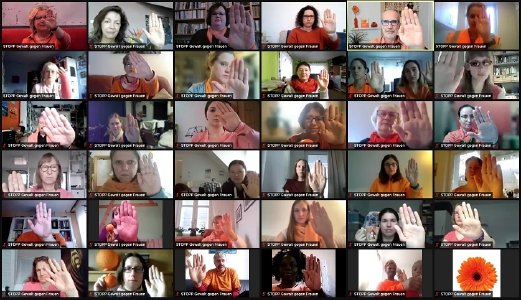 Teilnehmende einer religionspädagogischen Online- Fortbildung fordern ein Stopp der Gewalt gegen Frauen