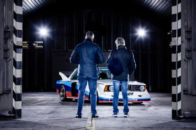 Fotoshooting, Eddie Cheever, Marc Surer, BMW 320 Gr. 5