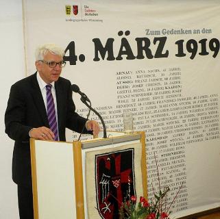 Landesobmann Klaus Hoffmann bei der Gedenkveranstaltung zum 4. März 1919 in Stuttgart 2019