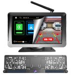 Lescars Kabelloses Solar-Funk-Rückfahrkamera-Set PA-755, CarPlay-/Android-Auto-kompatibel