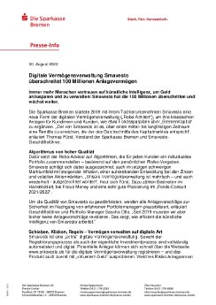 Sparkasse Bremen Robo Advisor  Smavesto erreicht Meilenstein 100 Mio .pdf