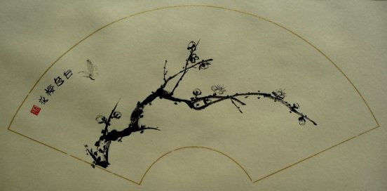 Monika Hoffer_Chinesische Malerei_Weiß schimmernde Kirschblüten.JPG