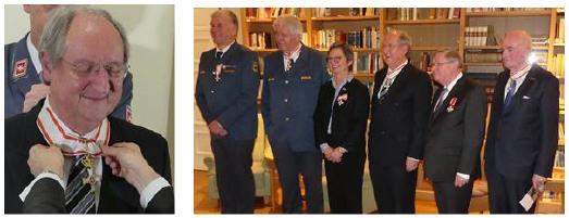Verleihung des Kommandeurkreuzes an Erich Lischek (li.); die Ordensträger (re.), © Fotos: Holger Teubert/APD