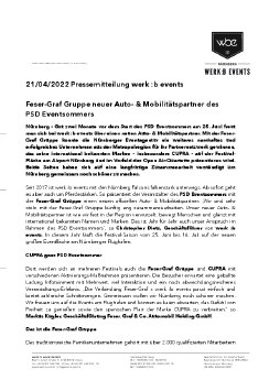 Pressemitteilung werk b events - Feser-Graf Gruppe neuer Auto- & Mobilitätspartner des  PSD Even.pd