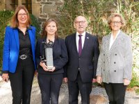  (v. l.) thyssenkrupp Automotive-Vorstandsmitglied Kerstin Ney, Storp9-Leiterin Josephine Bialas, Bürgermeister Rudolf Jelinek und Novitas BKK-Vorständin Kirsten Budde