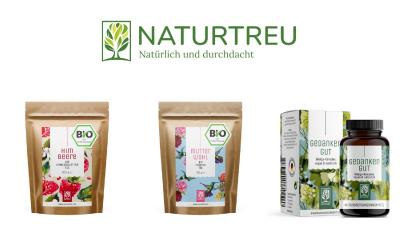 Naturtreus neue Tees "Mutterwohl", "Himbeere" und das neue Nahrungsergänzungsmittel "Gedankengut".