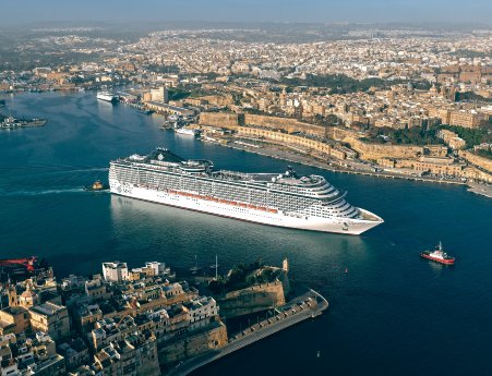 2. MSC Splendida leaving dry dock with upgraded MSC Yacht Club Restaurant.JPG