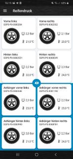 App Ansicht mit 4 Reifen + 4 Reifen vom Hänger