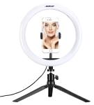 Somikon Profi LED-Ringlicht, Ø26 cm, dimmbar, Fernauslöser & Smartphone-Halter