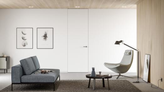 Die wandbündigen Türen von Küffner sind attraktive Designelemente. Jetzt bieten die neuen, unsichtbaren Zargen der Serie ZEROLINE dazu fast grenzenlose Gestaltungsmöglichkeiten.