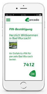 parcado App: Einfahrts-PIN