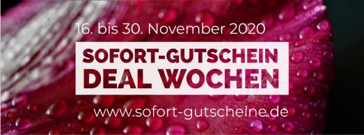 SOFORT-Gutschein unterstützt Betriebe mit der kostenlosen Marketingkampagne "SOFORT-Gutschein Deal Wochen" vom 16.-30.11.2020 auf www.sofort-gutscheine.de.