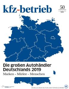Titelbild der Spezialausgabe "Die größten Autohändler Deutschlands 2019" (kfz-betrieb)