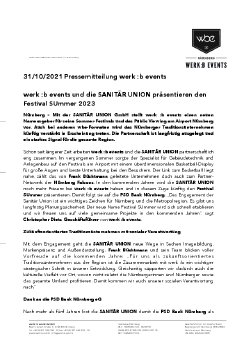 Pressemitteilung werk b events - werk b events und die SANITÄR UNION präsentieren den Festival S.p