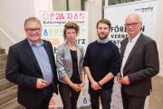 cast&cut-Preview am 11. Oktober 2018 im Kino im Künstlerhaus Hannover (v.l.n.r.): Regionspräsident Hauke Jagau, cast&cut-Stipendiatin Hannah Dörr, cast&cut-Stipendiat Michael Binz und nordmedia Geschäftsführer Thomas Schäffer, Foto: Christian Burkert