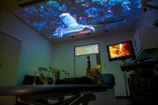 Die Beamer erzeugen ein großflächiges Bild, das beispielswiese an die Zimmerdecke projiziert werden kann