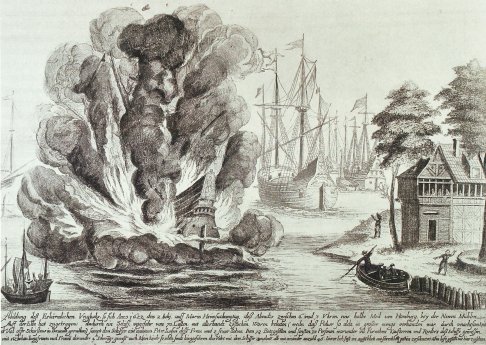 Schiffsexplosion bei Neumühlen 1622, Kupferstich, Museum für Hamburgische Geschichte.jpg