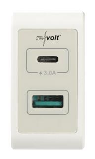 revolt Reise-Mini-USB-C-Netzteil, Quick Charge 3, 2-Pot USB Typ-C & A, 6A/33W