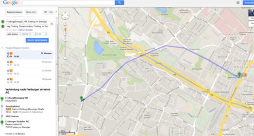 Google Maps Transit jetzt auch für Freiburg und Südbaden Freiburger Verkehrs AG und Südbadenbus stellen Fahrplandaten