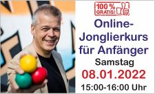 Kostenfreie Anmeldung zum Online-Workshop:
https://fql.smile2.de/online-jonglierkurs-fuer-anfaenger-fr-8-januar-2022-um-15-uhr