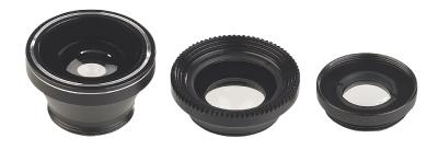 Somikon 4in1-Vorsatz-Linsen-Set CVL-153.led mit Weitwinkel, Makro, Fischauge und LED-Ring