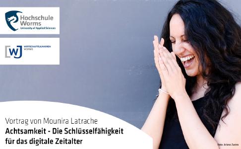 Der Vortrag zum Thema Achtsamkeit, von Mounira Latrache im Rahmen der Veranstaltungsreihe „Impuls für Worms“ des Stabsbereiches Forschung und Transfer der Hochschule Worms in Kooperation mit den Wirtschaftsjunioren Worms, stieß auf großes Interesse (Foto/Ariana Zustra)