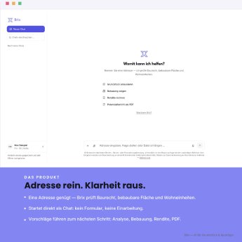 EineAdresse genügt — Brix prüft Baurecht, bebaubare Fläche und Wohneinheiten. Startet direkt als.png