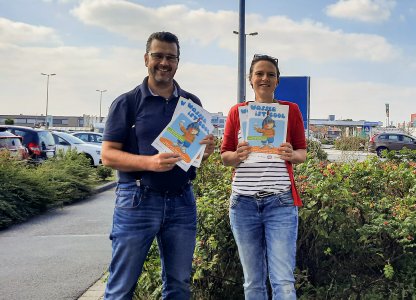 Marc Peine (Hauptgeschäftsführer Kinderlachen e.V.) und Dr. Sonja Risse (Öffentlichkeitsarbeit Kinderheim Kleine Strolche)
